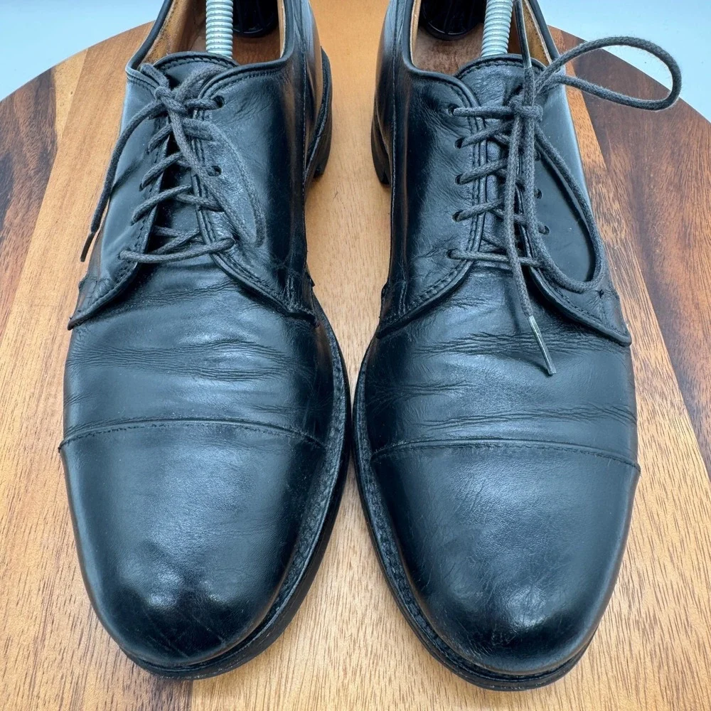 Allen Edmonds Bergland Black Leather Mens 11 B Oxfords Shoes Cap‎ Toe Dainite